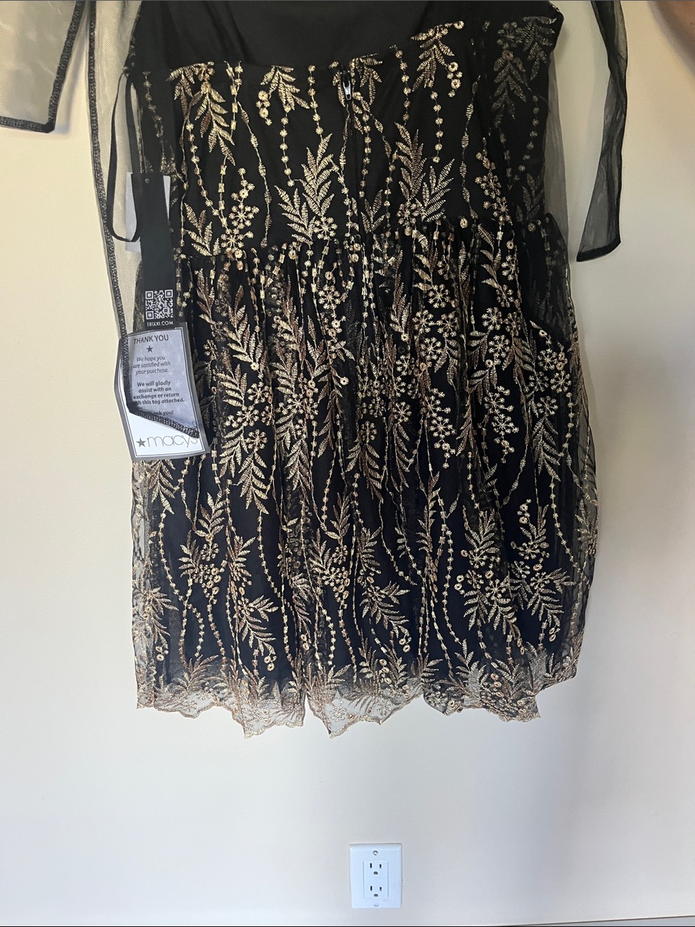 Trixxi Black Mini Dress with Gold Embroidered Vine Detail - Picture 3 of 3